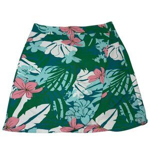Boston Proper Tropical Floral Skort Size 8 | Green Pink Skort |Built-In Shorts
